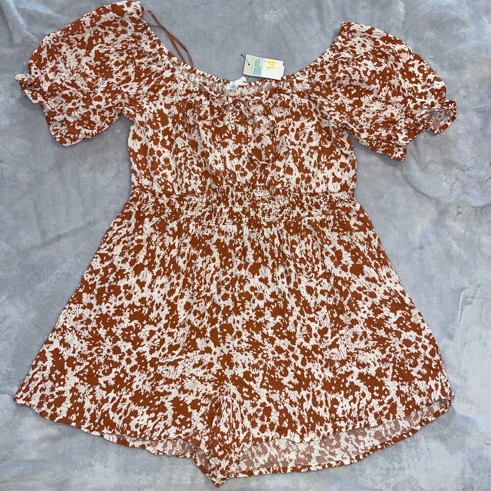 Primark UK Peasant Romper Smocked Elastic Waist US Sz 10 Fall Cinnamon
